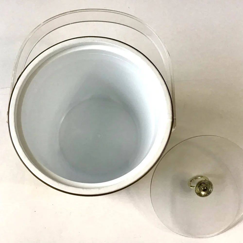 Vintage Drulane Ice Bucket Gold with Clear Handle & Lid 1980s Towle Co USA Made